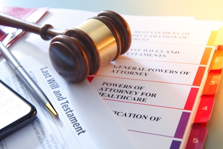 estate planning document checklist and a gavel